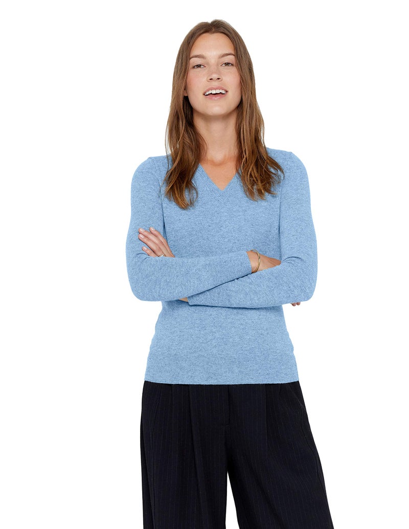 State Cashmere Womenâ€™s Essential V-Neck Sweater 100% Pure Cashmere Classic Long Sleeve Pullover (Bella Blue, Medium) - Image 1